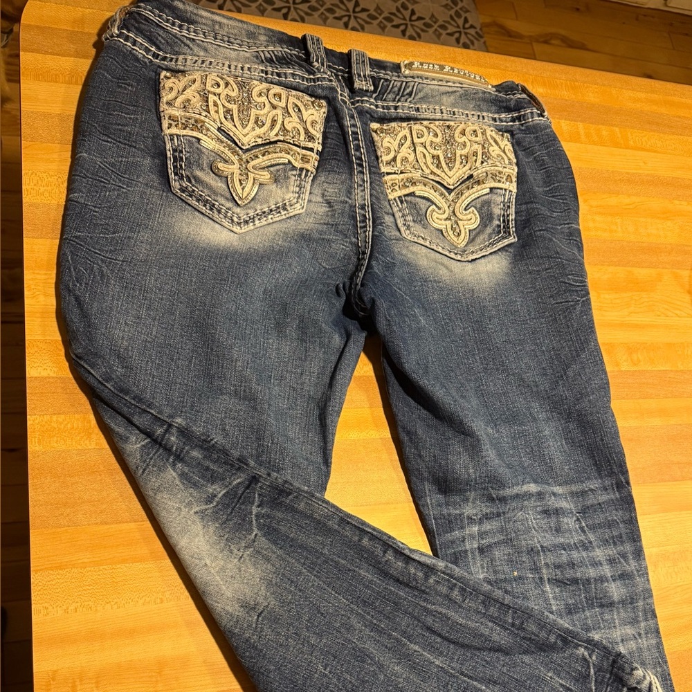 Rock Revival Women's Blue Boot Cut Jeans with Cream Embroidery